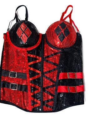 DC Comics  Harlequin Sequin Corset Top - Red and Black
